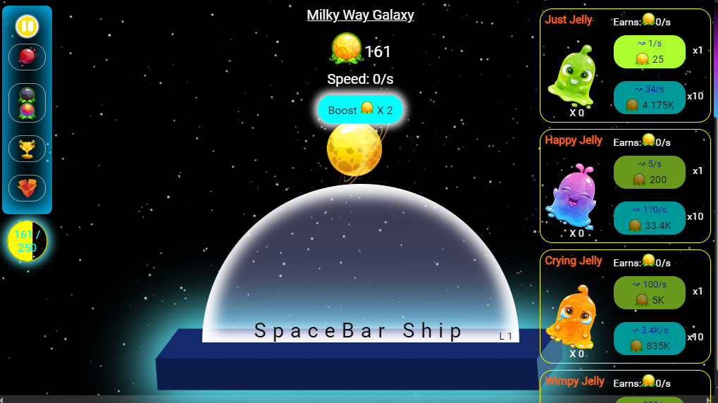 スペースバークリッカー ゲーム画面1