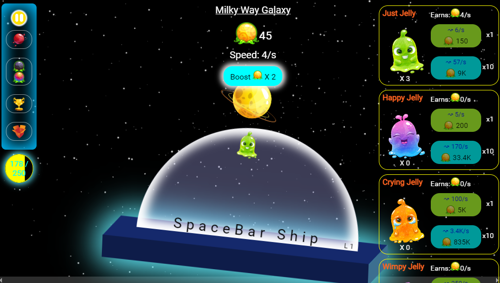 スペースバークリッカー ゲーム画面2